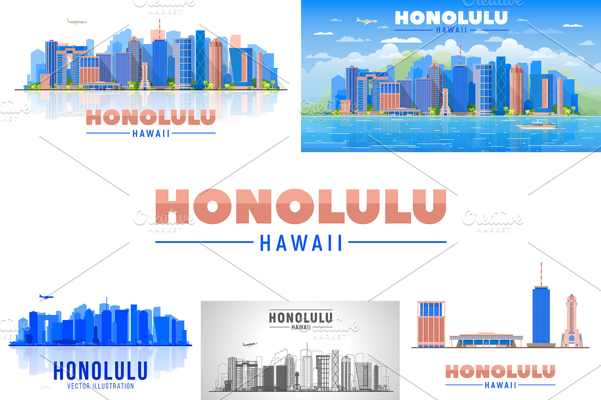 Honolulu Hawaii skyline illustration, an Illustration by Sky and glass (Photo 1 of 6)