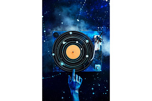 Creative music flat lay, vinyl