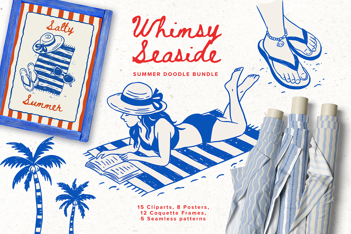 Whimsy Seaside Summer Doodle Bundle, a Seasonal Illustration by Red Ink (Photo 1 of 9)