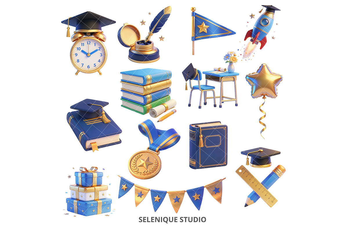 Graduation Clipart 50 PNG Bundle, an Education Illustration by Selenique Studio (Photo 3 of 7)