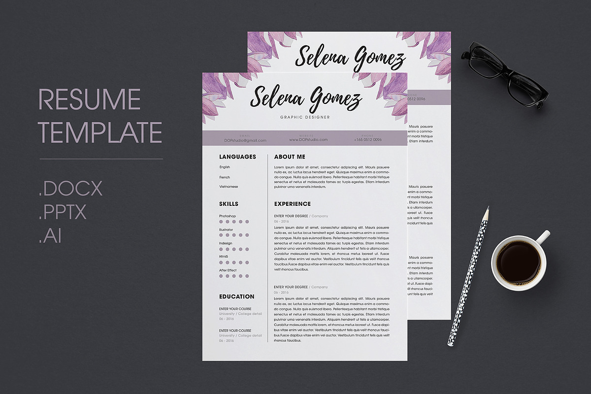 Purple Floral Cv template, a Resume Template by Emaholic Template (Photo 1 of 4)