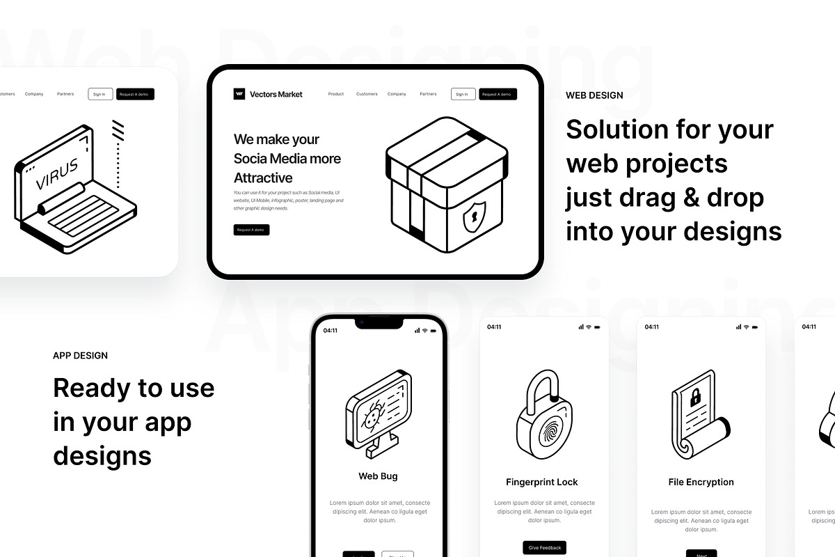 Isometric Data Security Icons, an Outline Icon by Vectors Market (Photo 4 of 6)