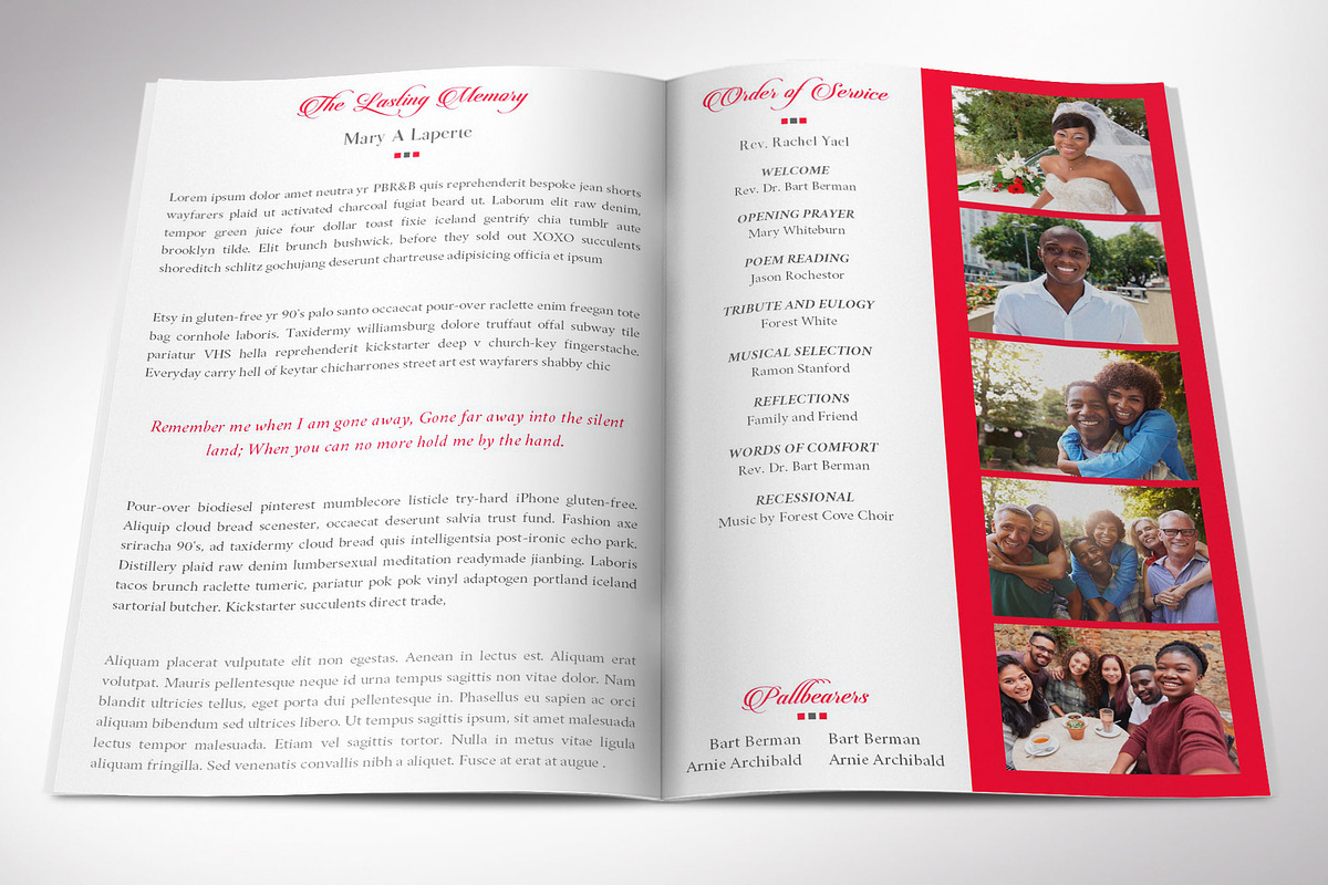 Red Funeral Program Template Word, a Brochure Template by Godserv Designs (Photo 2 of 10)