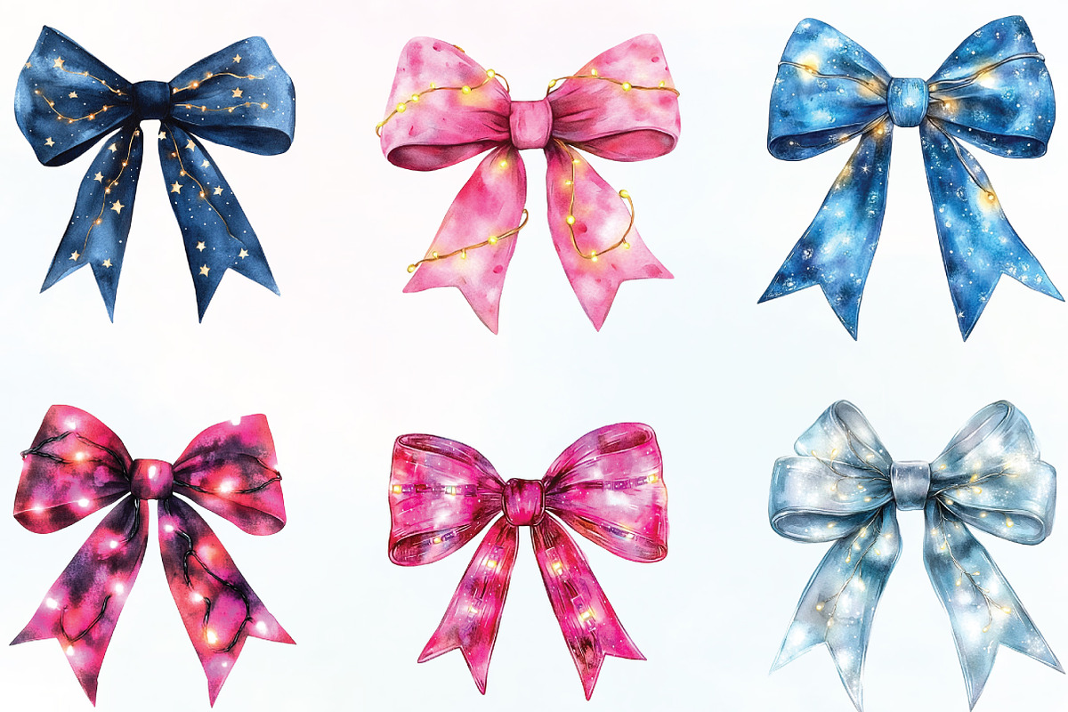 Christmas Light Coquette Bow PNG, an Illustration by CraftArtStudio (Photo 3 of 6)