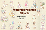 watercolor Llamas cliparts, an Animal Illustration by BerryPieArt (Thumbnail 1 of 4)