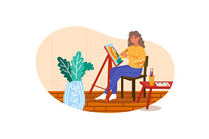 Woman drawing picture at artist, a Person Illustration by vectorpointstudio
