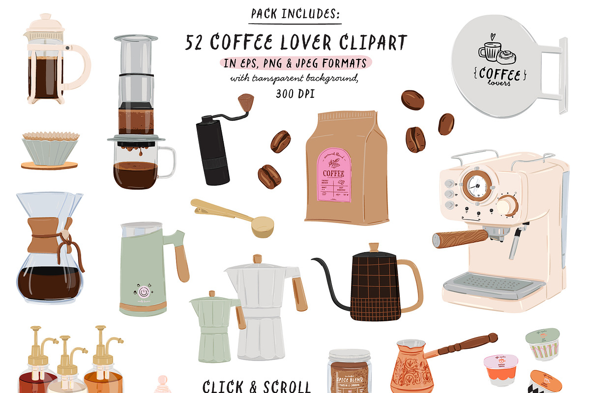 Coffee Lover & Coffeeshop Clipart, a Food Illustration by Ruslana Lubenets (Photo 3 of 16)