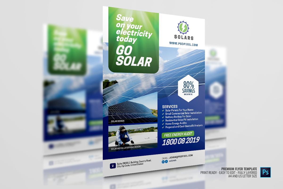 Solar Energy Flyer, a Flyer Template by PSDPixel