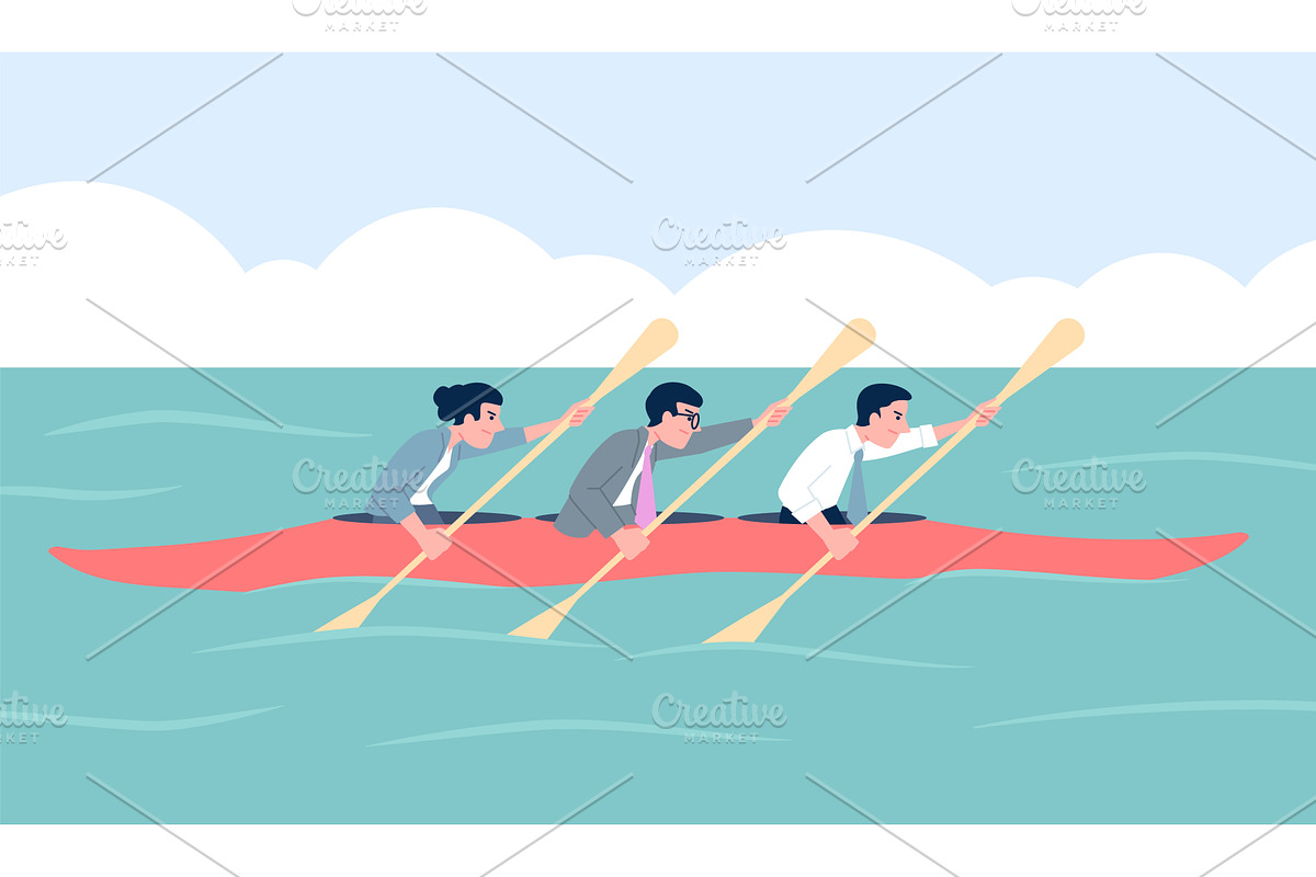 Business kayak teamwork. Office, a Person Illustration by LadadikArt