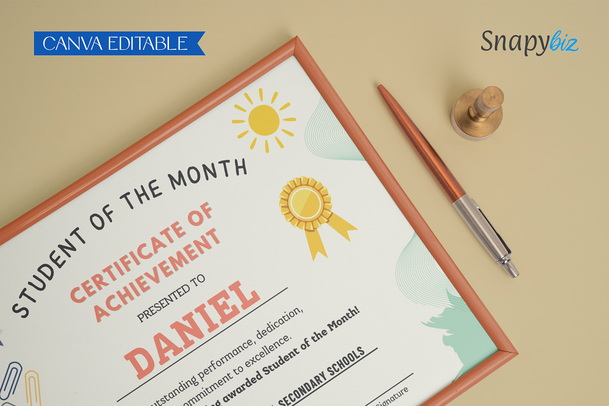 Student of Month Certificate Canva Editable Template
