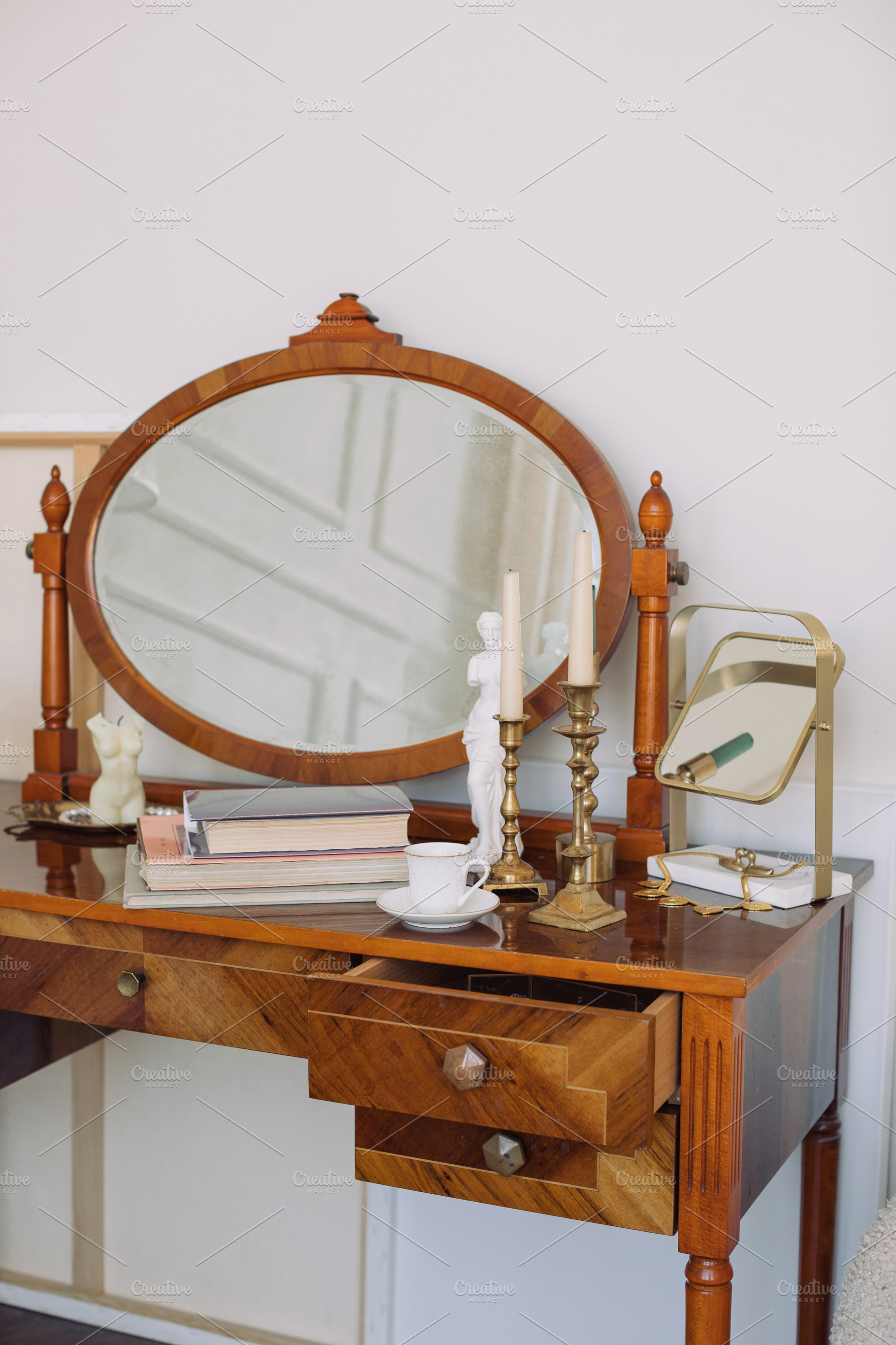 Vintage Dressing table with mirror, a Photo by Nina Stock Photos