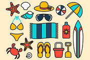 Beach Set Outlined & Colored, an Outline Icon by DeniseUytiepo (Thumbnail 2 of 5)