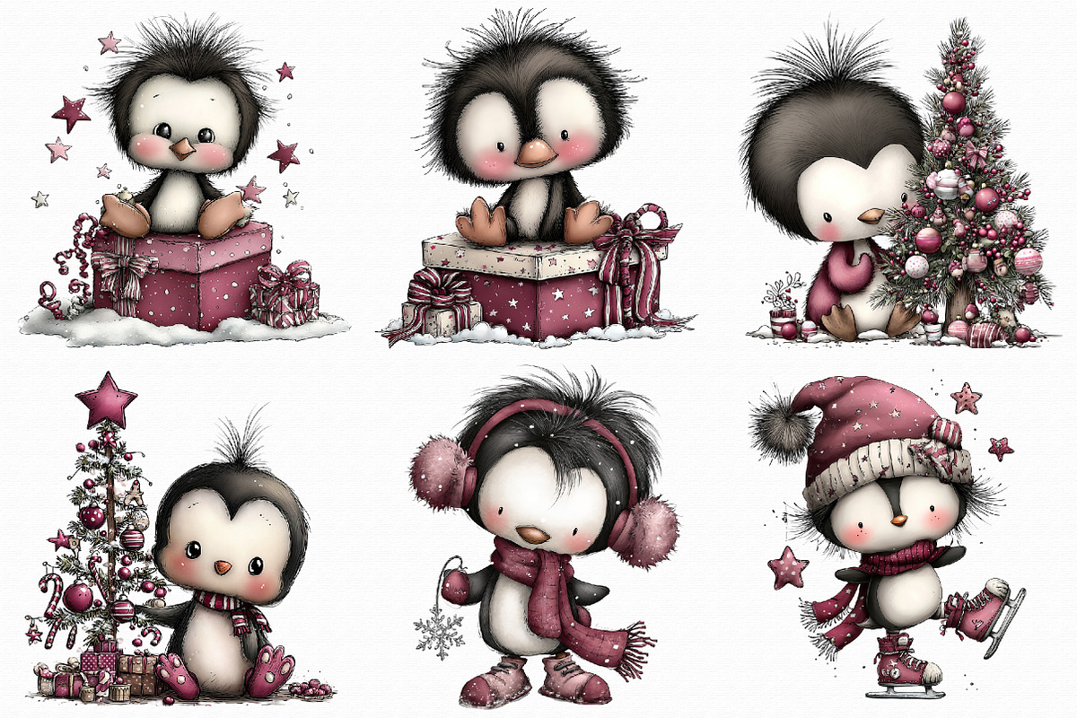 Whimsical Penguin Christmas Clipart, an Illustration by Libby Wishes (Photo 5 of 7)