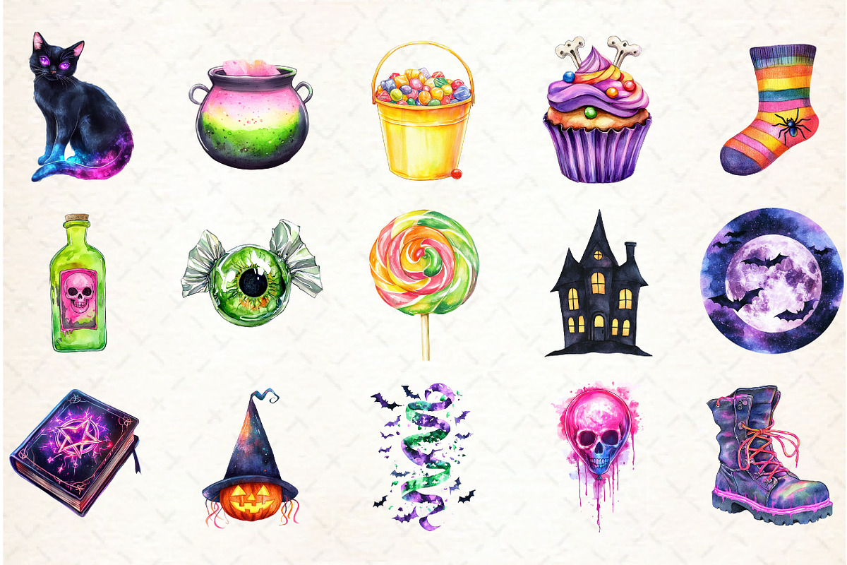 Neon Halloween Clipart Bundle, an Illustration by Libby Wishes (Photo 2 of 7)