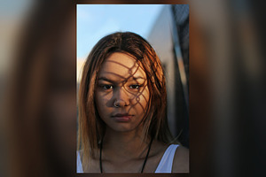 Fence Shadow Portrait, Golden Hour