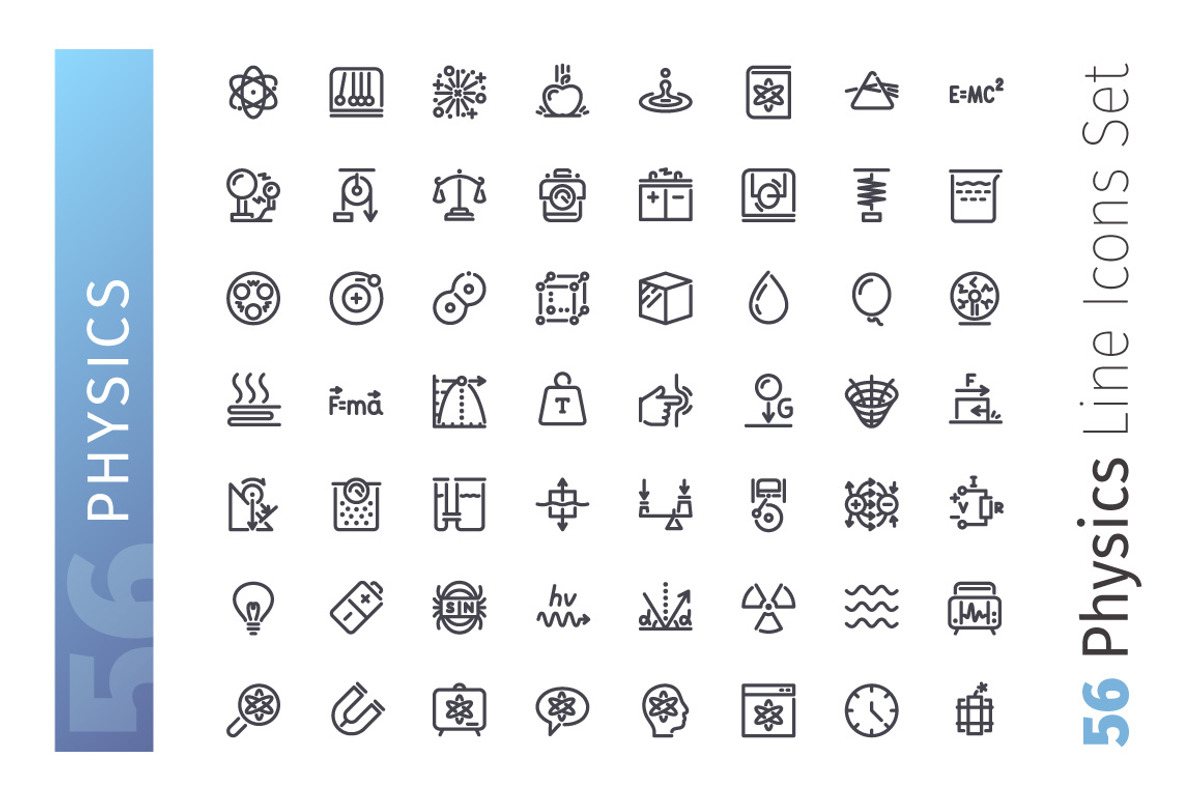 Physics Line Icons Set, a Solid Icon by Voysla's Shop (Photo 2 of 4)