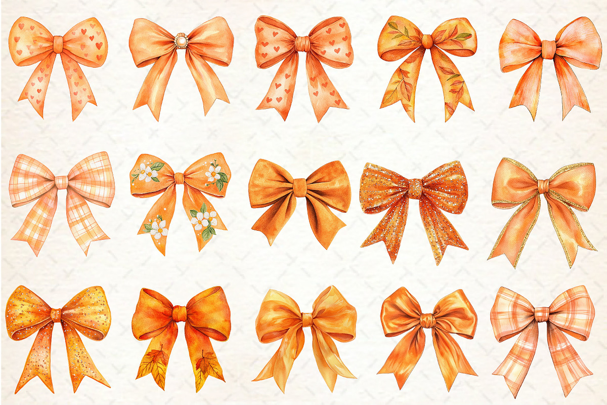 Watercolor Orange Bows Clipart, an Illustration by Rose Art (Photo 3 of 4)