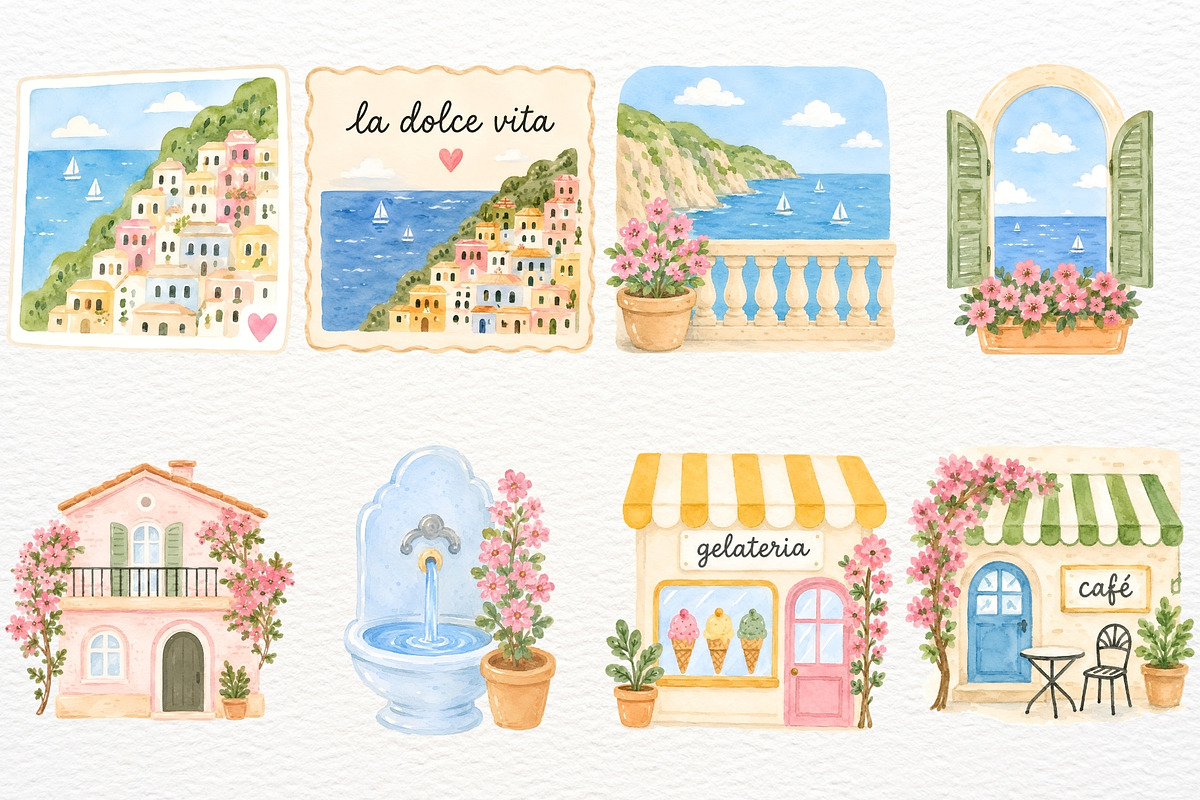 Italian Summer Clipart Coastal PNG, a Seasonal Illustration by SugarCloudStudioArt (Photo 2 of 7)