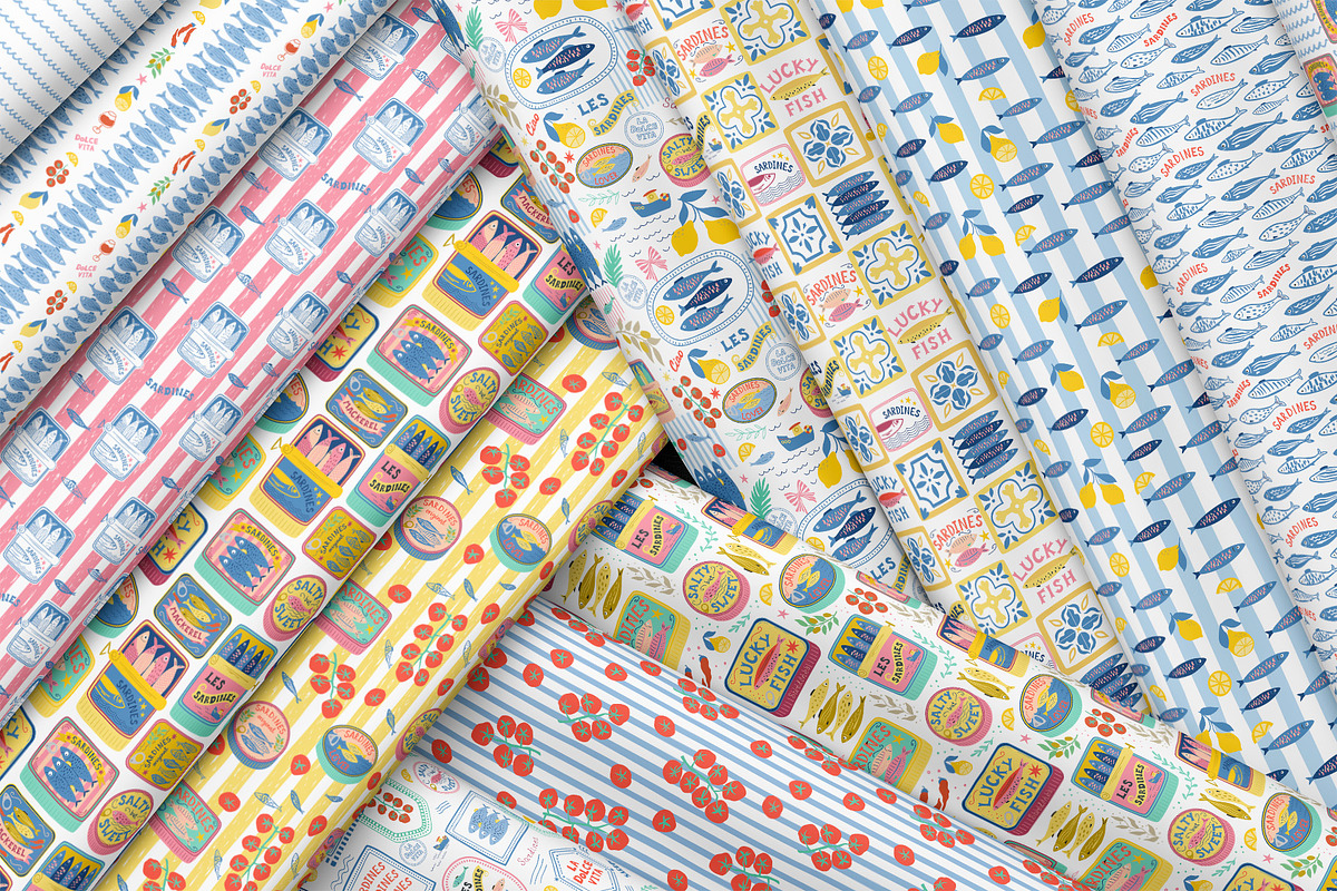 Mediterranean food Sardine patterns, a Pattern Graphic by Tani Kuzminka (Photo 24 of 25)
