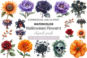 Halloween Flowers Clipart, a Work Illustration by cherrydesign