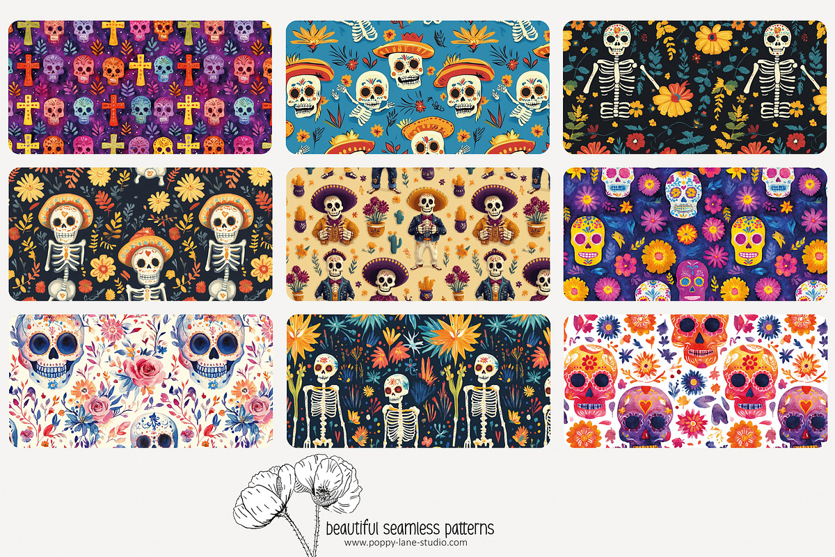 80 Dia de Muertos seamless pattern, a Pattern Graphic by Poppy Lane Studio (Photo 2 of 11)