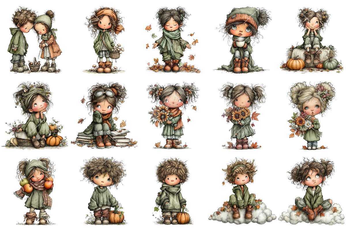 Autumn Kids PNG Clipart Set, a Seasonal Illustration by OK Design (Photo 3 of 6)
