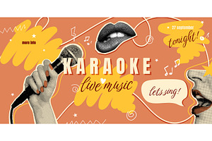 Karaoke collage banner. Microphone, an Illustration by Stock-Smart-Start