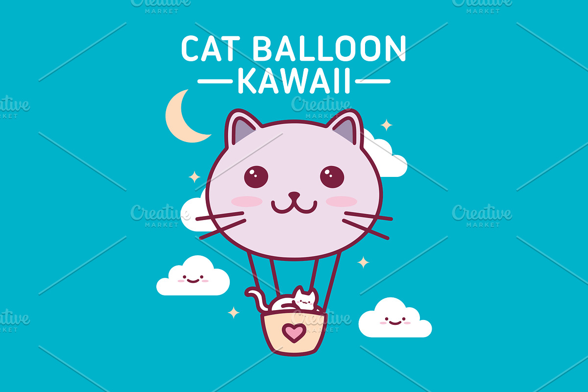 Cat Balloon T-shirt Design, an Animal Illustration by vectorwithin (Photo 3 of 3)