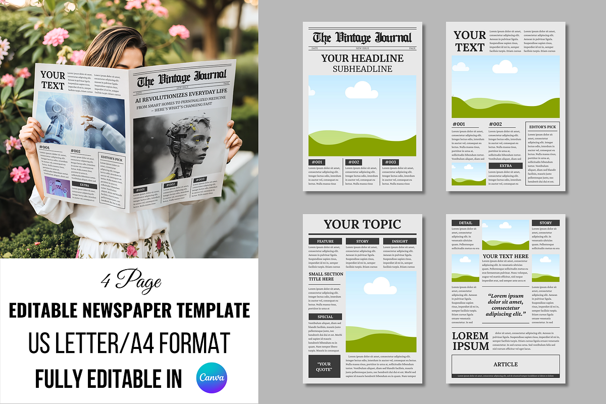 Vintage Newspaper Template, a Magazine Template by ZoloDesignHub (Photo 1 of 8)
