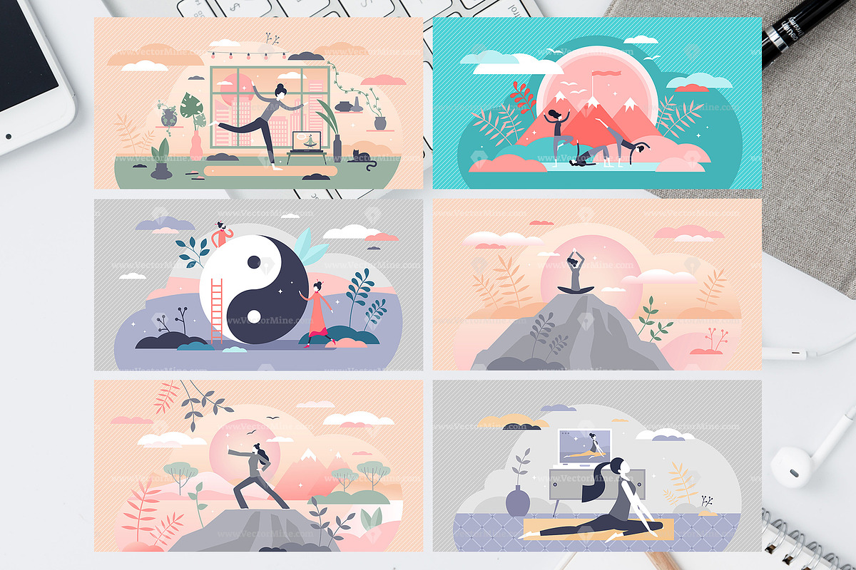18 Yoga Concept Vector Illustrations, a Healthcare Illustration by VectorMine (Photo 7 of 9)