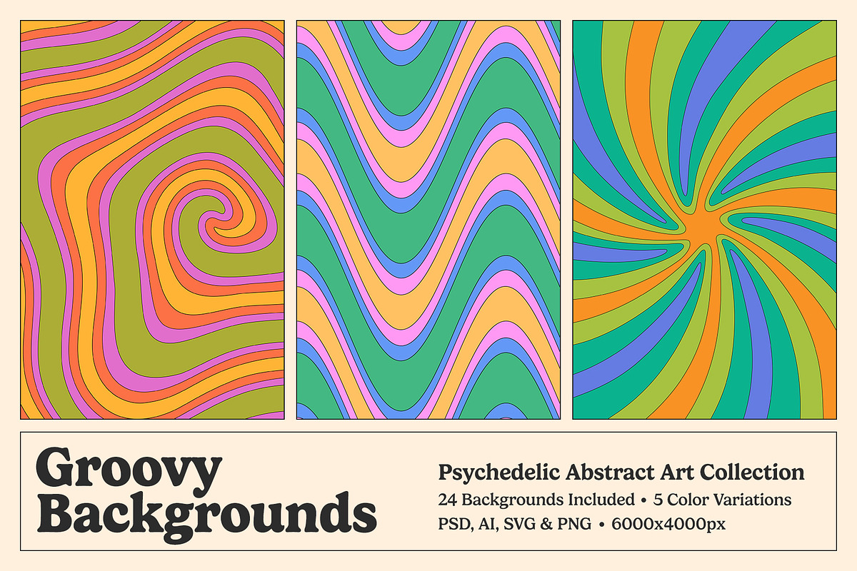 24 Groovy Psychedelic Backgrounds, a Background Graphic by Graphic Goods (Photo 1 of 15)