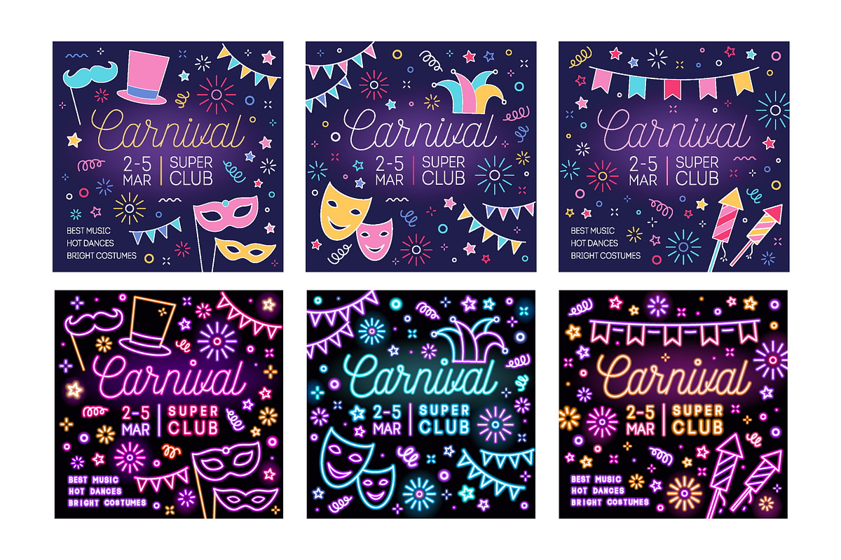 Carnival party posters set, a Decorative Illustration by Good Studio (Photo 4 of 9)