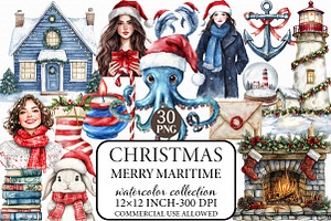 Merry Maritime Christmas Clipart, an Illustration by Libby Wishes