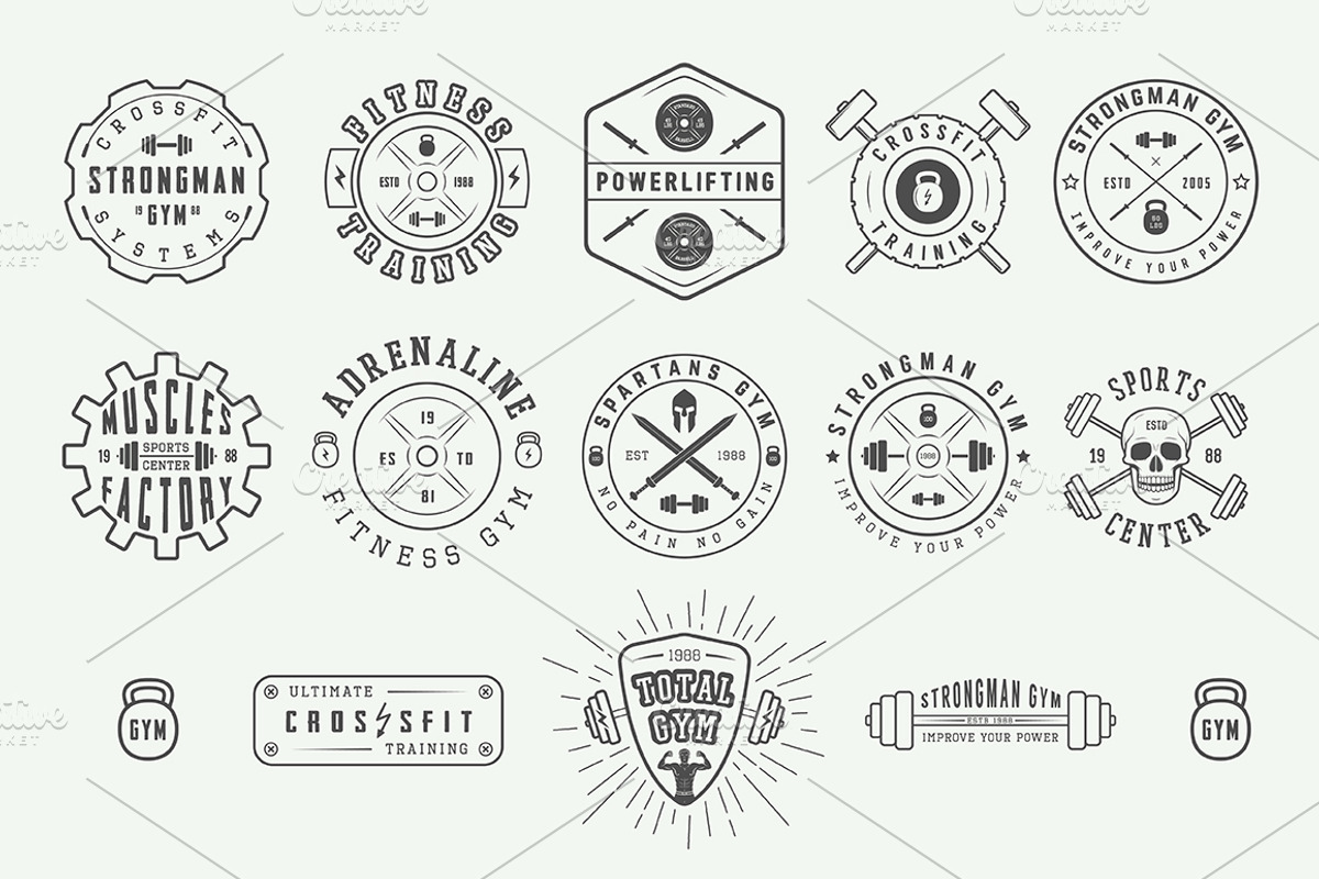 Set of vintage gym logos, a Branding & Logo Template by AkimD (Photo 7 of 9)