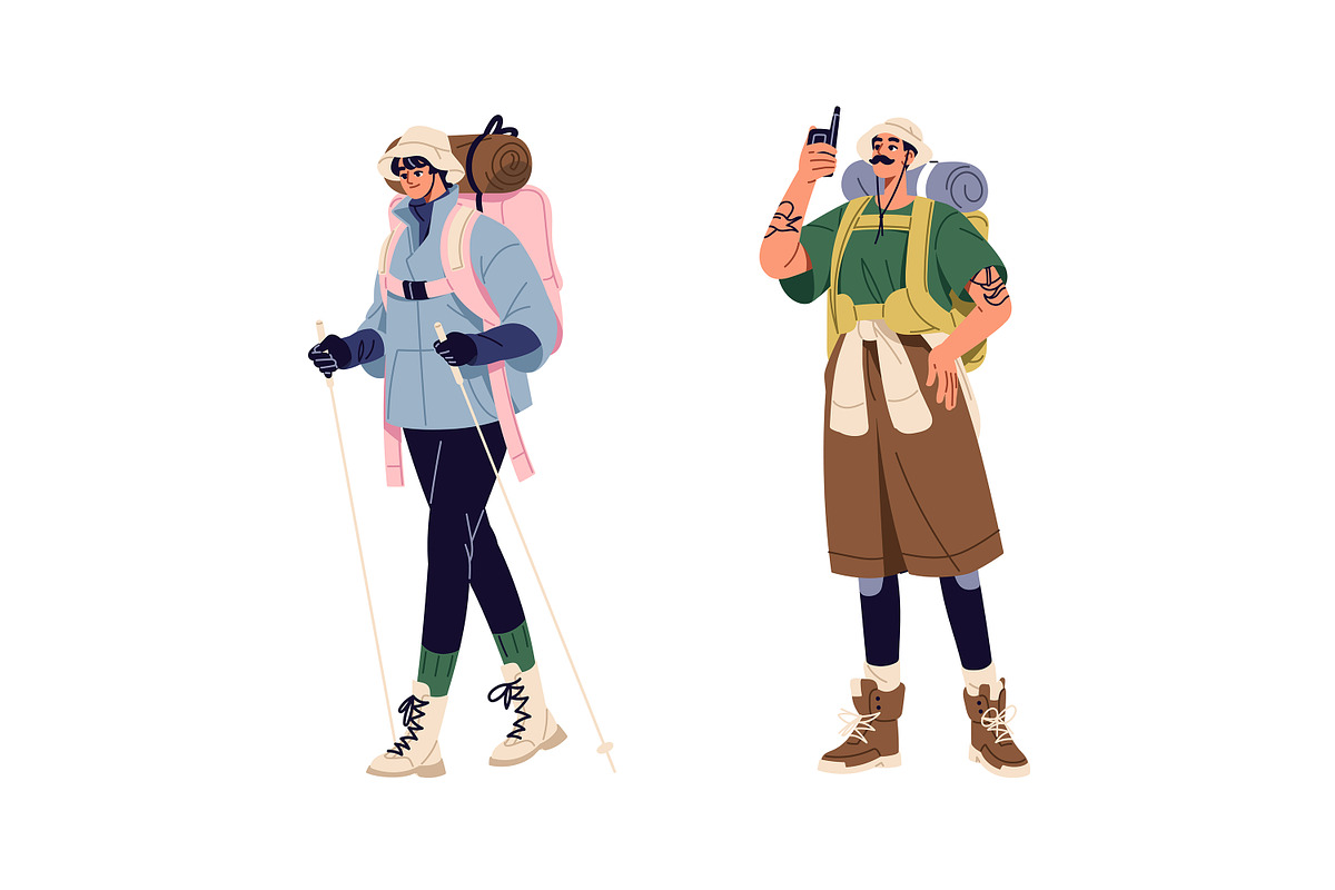 Hikers, tourists with backpacks set, a Person Illustration by PaperTrident (Photo 3 of 5)