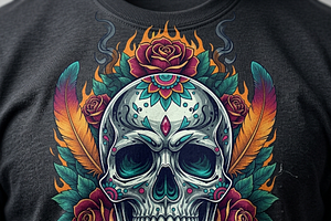Sugar Skull Roses Feathers Art