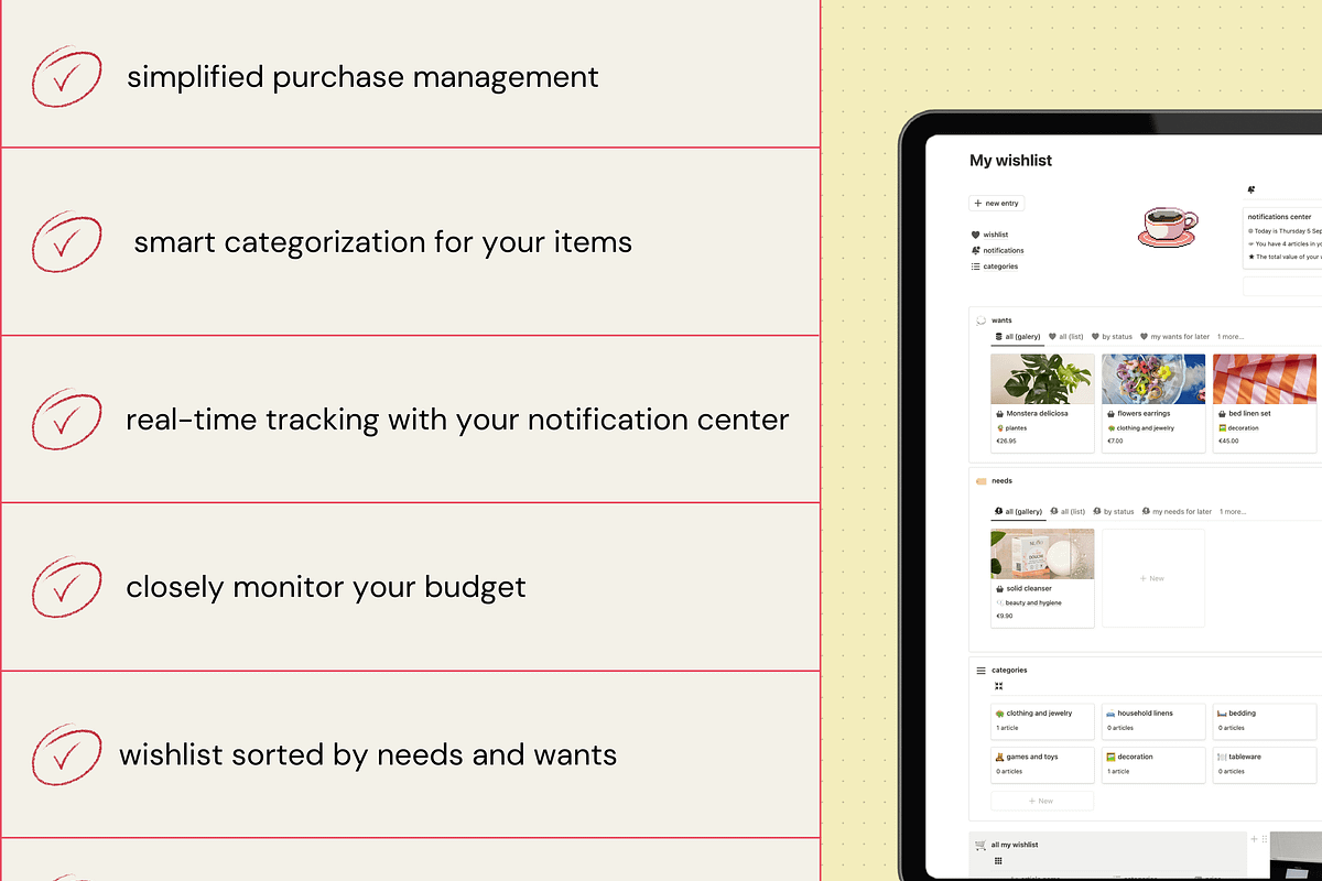 My wishlist - Notion template, an App Template by Iasan Design (Photo 4 of 8)