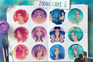 12 Zodiac Girls. Vector Set.