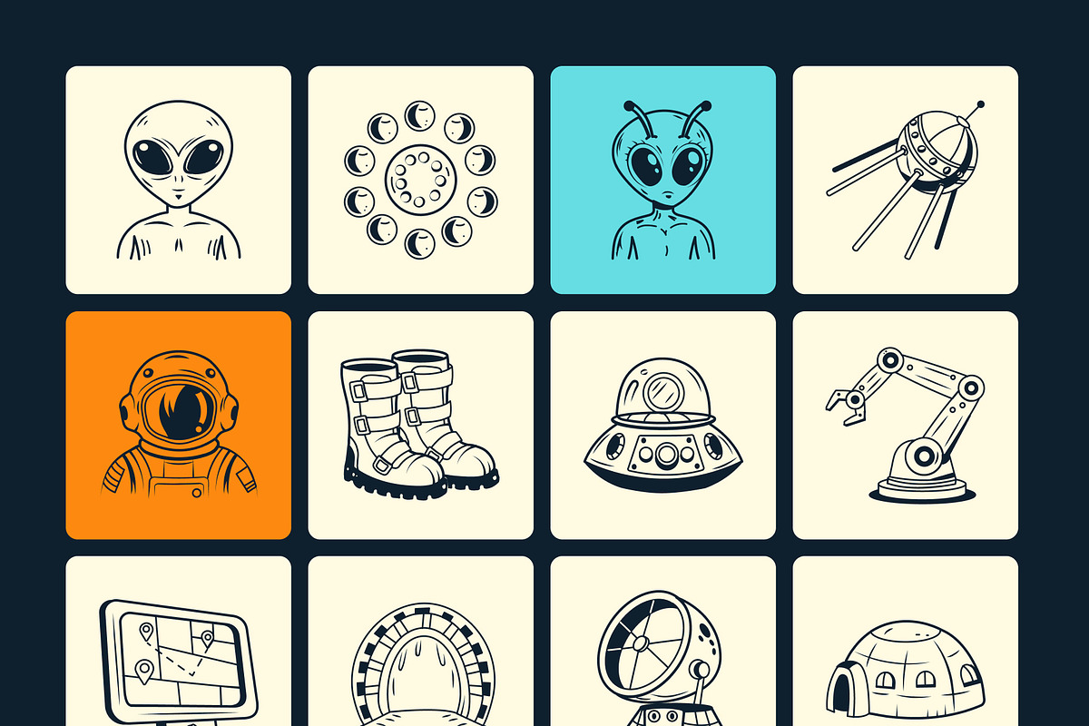 200 Space and Study Doodles, an Outline Icon by Brickclay (Photo 11 of 14)