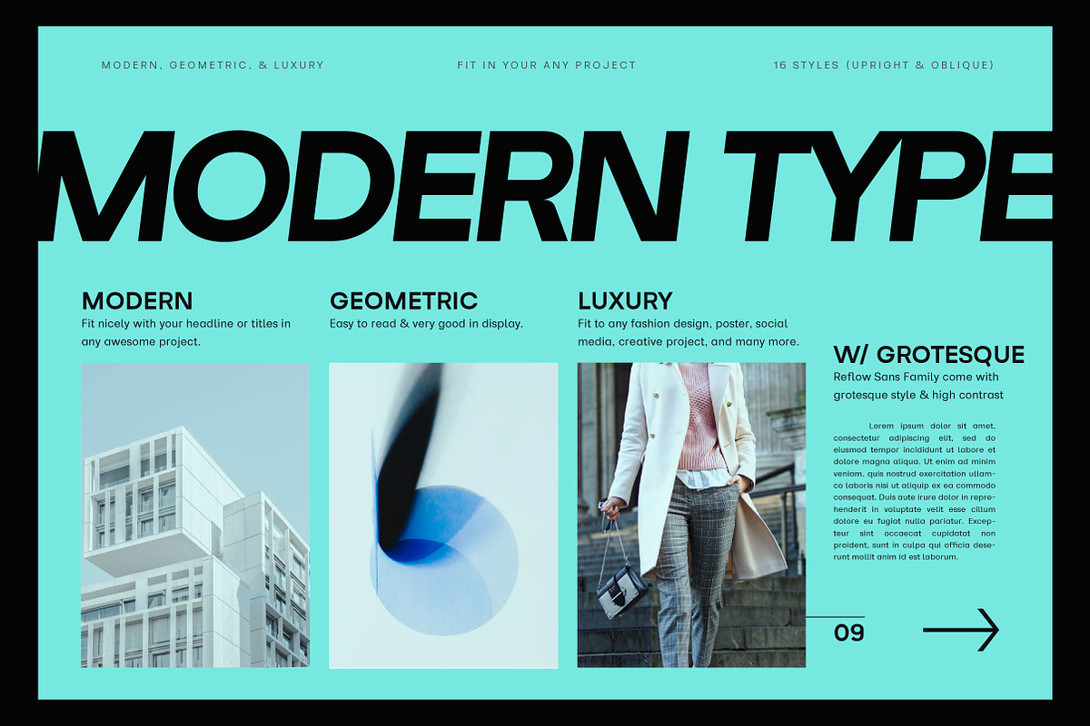 Reflow Sans | Modern & Geometric, a Sans Serif Font by Lettertype Studio (Photo 4 of 15)