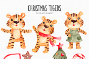 Watercolor Christmas Tiger Clipart, an Illustration by YuliyaArtGarden (Thumbnail 2 of 10)