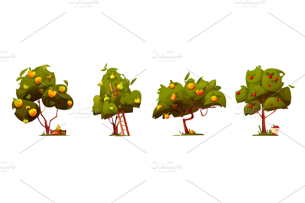 Cartoon orchard trees with ripe, an Illustration by art PVP - market