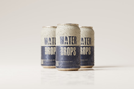 330ml Can Mockups with Water Drops, a Cups & Container Mockup by MockupFree.Net