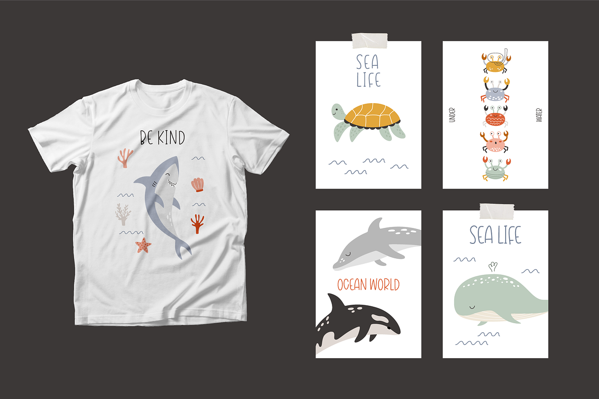 Marine World – cute sea animals, an Animal Illustration by ValeriiaFeeva (Photo 5 of 12)