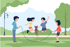 Skipping rope jumping in park, an Illustration by LadadikArt