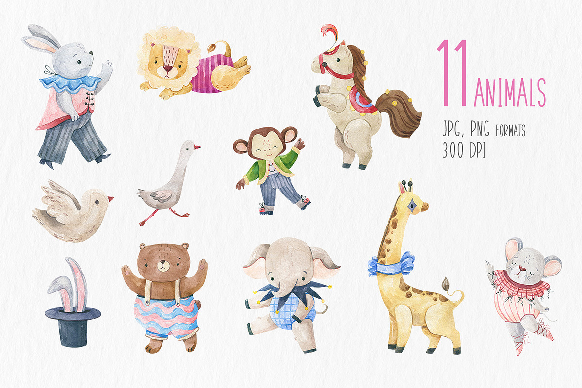 Watercolor Circus Animals Clipart, an Animal Illustration by the_myro (Photo 3 of 16)