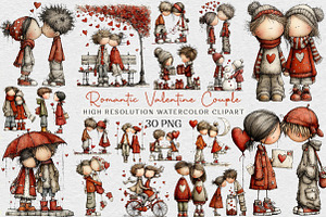 Romantic Valentine Couple Clipart, an Illustration by DreamCafeArt