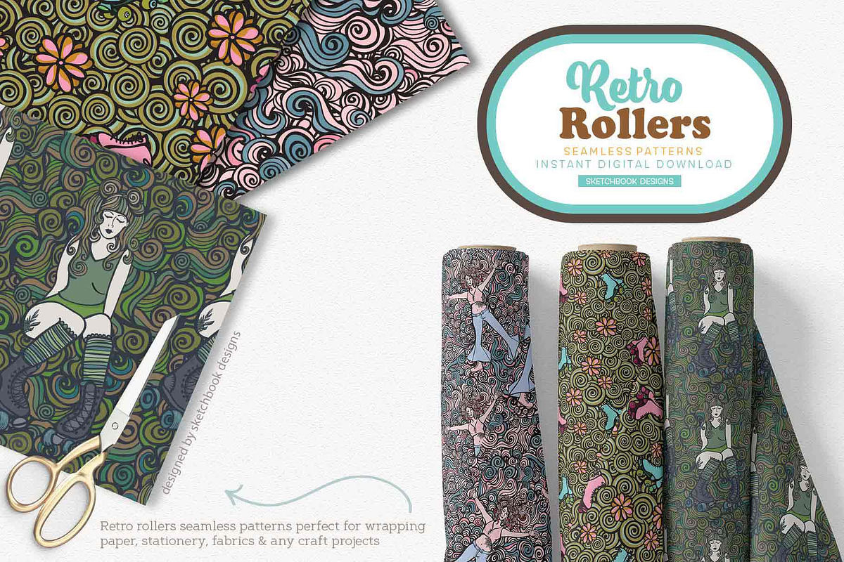 Retro Roller Skates Doodle Patterns, a Pattern Graphic by Sketchbook Designs (Photo 2 of 10)