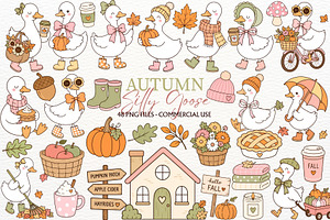 Silly Goose Clipart PNG Fall Harvest, a Seasonal Illustration by SugarCloudStudioArt