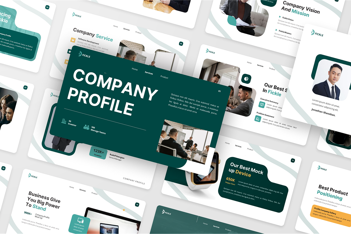Fickle - Company Profile Powerpoint, a Presentation Template by SquidPixey (Photo 5 of 6)